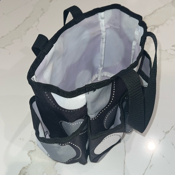 Thirty One Small Utility Tote, Shower Caddy Black, Gray & White- PAPARAZZI DOT - Picture 2 of 7